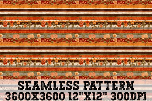 Autumn Floral Stripes Seamless Pattern for Graphics and Illustrations