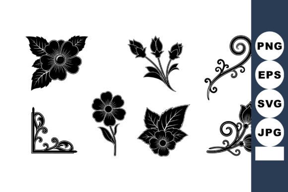 Black Floral Corner and Branch Vector Il Graphics