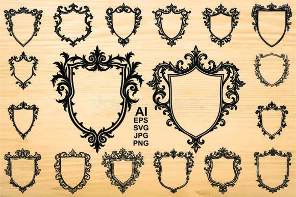 Black Shield with Floral Vector Set Graphics & Illustrations Review