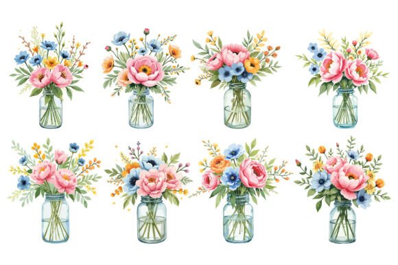 Charming Floral Jar Bouquets Graphics for Illustrations