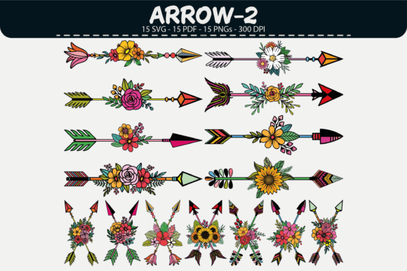 Colorful Floral Arrow Vector–15 Design for Graphics and Illustrations
