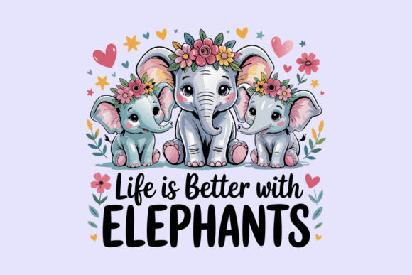 Cute Elephant Family Floral Crown Graphics & Illustrations Review