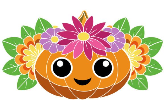 Cute Pumpkin with Floral Decoration: A Designer's Review of Graphics and Illustrations