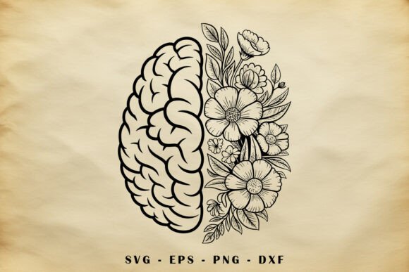 Floral Brain SVG Mental Health Awarene Graphics and Illustrations