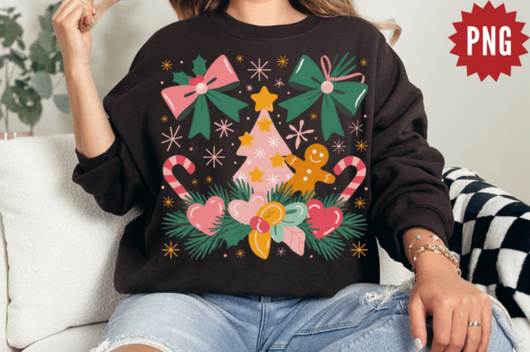 Floral Christmas Tree Bow PNG Design for Graphics & Illustrations