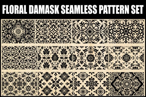 Floral Damask Seamless Pattern Set for Graphics and Illustrations