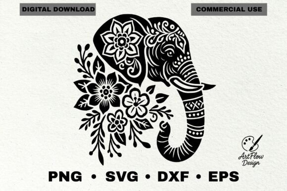 Floral Elephant Silhouette Svg: Premium Graphics & Illustrations for Branding