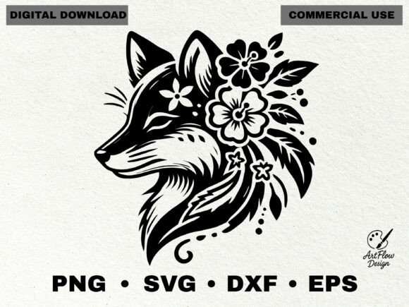 Floral Fox Silhouette SVG: A Smart Graphics and Illustrations Asset