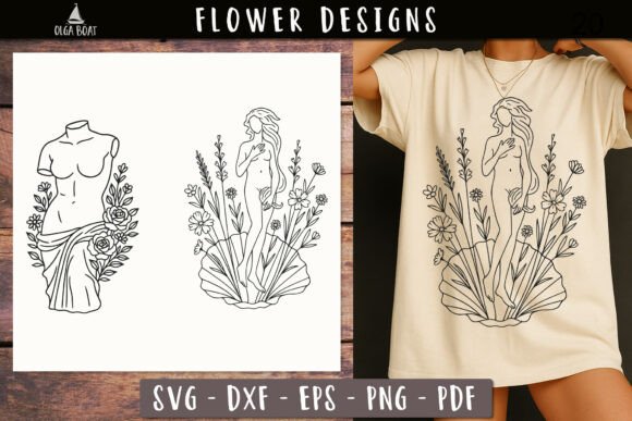 Floral Goddess Line Art SVG Boho Venus Graphics Review