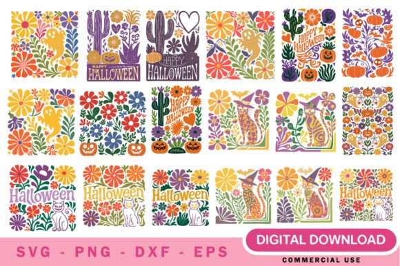 Floral Halloween Themed Patterns SVG: Graphics for Editorial Design
