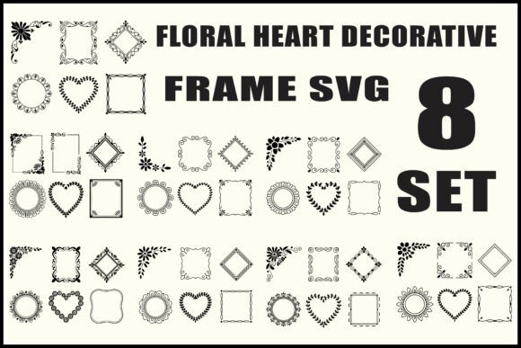 Floral Heart Decorative Frame SVG Set for Graphics and Illustrations