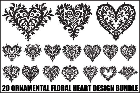 Floral Heart Silhouette Set: Graphics & Illustrations for Makers