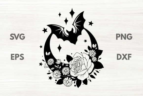 Floral Moon with Bat SVG Graphics and Illustrations Review