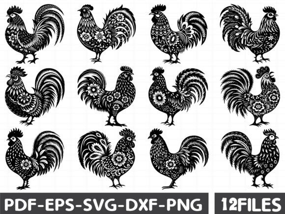 Floral Rooster Silhouette: A Review of Fresh Graphics and Illustrations