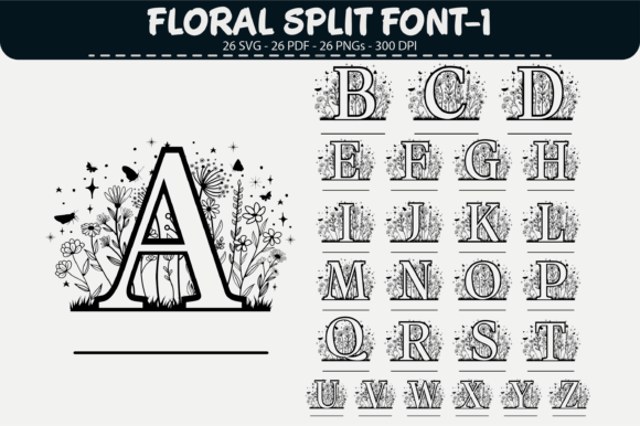 Floral Split Font – 26 Designs for Graphics and Illustrations