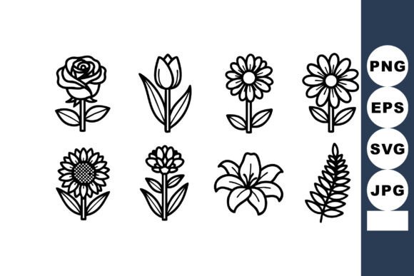 Floral Vector Icons Featuring Rose Tulip Graphics and Illustrations