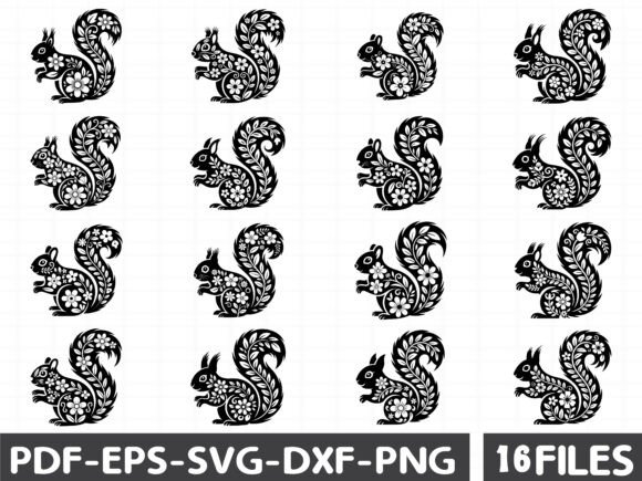Folk Art Floral Squirrel SVG Files for Graphics and Illustrations