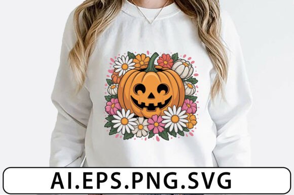Retro Floral Halloween Pumpkin Svg for Graphics & Illustrations