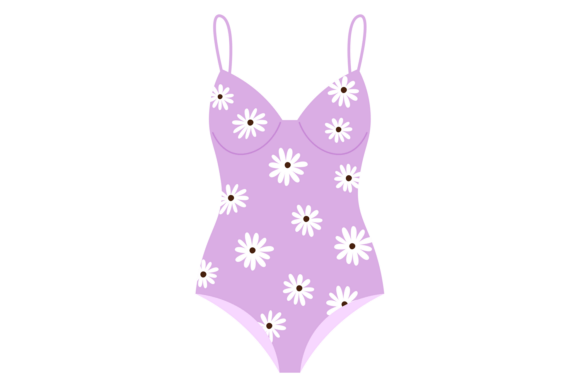 Retro Swimsuit with Floral Pattern. Summ Graphics & Illustrations