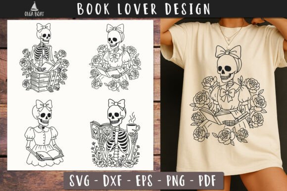 Skeleton Book Lover Floral Vintage Design Graphics & Illustrations Review