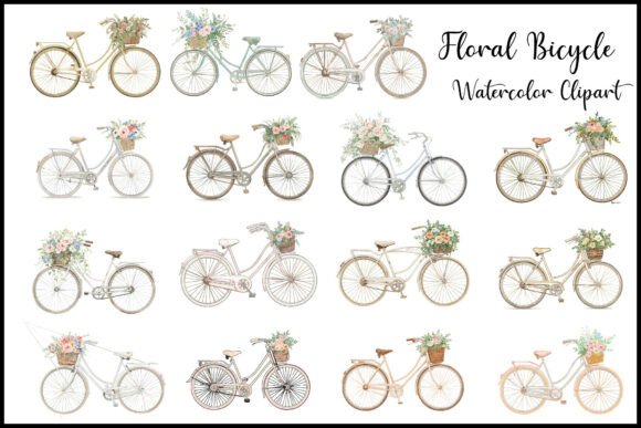 Watercolor Floral Bicycle Print on White: A Graphic Design Asset Review