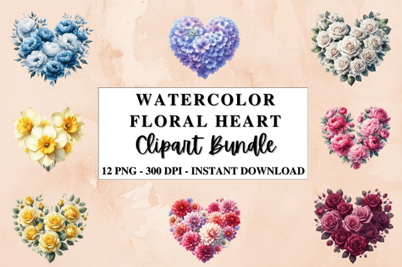 Watercolor Floral Heart Clipart Bundle: Graphics & Illustrations Review