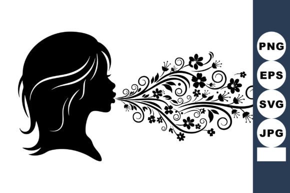 Woman Silhouette Blowing Floral Decorati: Graphics & Illustrations Review